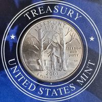 США 25 центов 2001г. (Р). Квотер штата Вермонт