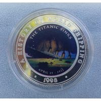 Сомали, 250 шиллингов, 1998 г. Корабли. Гибель Титаника. Редкая! Proof. Серебро