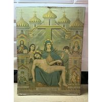 Старинная литография Образ страдающей Богоматери