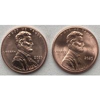 США 1 цент 2025 г. P + D. Цена за пару