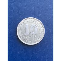 10 центов 1943 Малайя серебро
