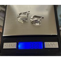 Серьги серебро фианиты 925 зубр английская застежка