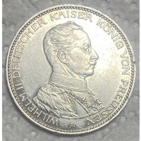 Монета 3 марки 1914 год. Пруссия. Германская империя. Вильгельм II