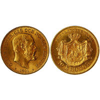 10 крон 1901 г. Король Оскар II (1873 - 1907). Швеция. Золото. Редкие. KM# 767.