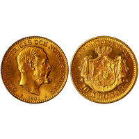 10 крон 1901 г. Король Оскар II (1873 - 1907). Швеция. Золото. Редкие. KM# 767.