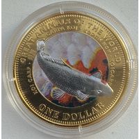 Фиджи 1 доллар 2009 г. Великие животные мира. Карп кои. Серебристый