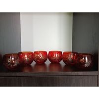 Набор стеклянных стаканов для напитков, красное стекло, 6 шт, из СССР.