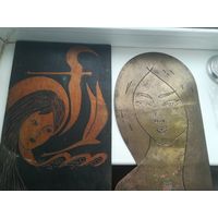 Картина на дереве и чеканка по латуни.