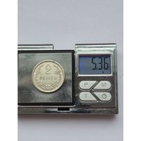 2 лита Литва,Первая Республика (1925 - 1938), 1925 года. Серебро 500. Монета не чищена. В2 45635.