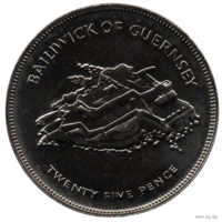 Бейливик Гернси. 25 пенсов (1 крона) 1977. 25 лет правления Королевы Елизаветы II