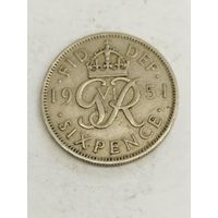 Великобритания 6 пенсов 1951