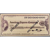 100 швейцарских франков. Дорожный чек. American Express Company. Образец. США. Unc.
