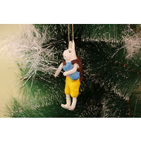 Ёлочная игрушка папье-маше, "Заяц с мешком".