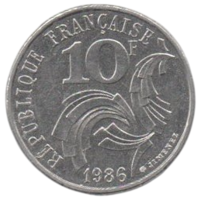 Французская Республика ( V Республика, Франция ). 10 франков 1986. Петух.