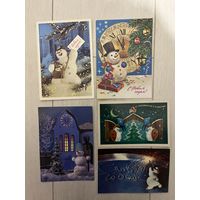 Открытки СССР Новогодние снеговики