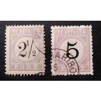 НИДЕРЛАНДЫ \н46\ СУРИНАМ 1885-1889 доплатные марки Sc J1D1\ J2аD1 кц14дол\21.5ми\