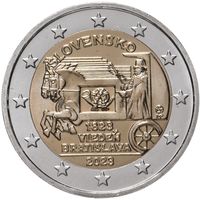 2 евро 2023 Словакия 200 лет со дня открытия конной почты на маршруте Вена-Братислава UNC из ролла