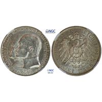 2 марки 1904 г. Гессен. Германия. NGC MS 63. 400 лет со дня рождения Филиппа Великодушного. Серебро. КМ# 372.