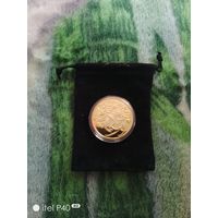 Монета на удачу и богатство в подарочном мешке