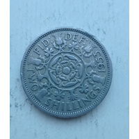 Великобритания  2 шиллинга 1953 год коронация Елизаветы II длинная надпись в легенде