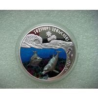 500 франков Руанда 2010. Дельфин. Дельфины. Серебро 999/1000. Сертификат