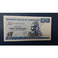 Зимбабве 2 доллара 1994 года P-1d. Серия AB, редкий водяной знак - птица с длинной шеей!