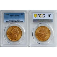 20 долларов 1904 г. Двойной орел. США. PCGS MS 63. Золото. KM# 74.3