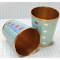 С 1 РУБЛЯ! 2 РЮМКИ СТОПКА РЮМКА ЭМАЛЬ ПОЗОЛОТА 40 ГРАММ СССР ЛЮМ