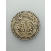 Франция  50  сантимов 1936 года . Брак .