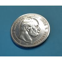 Германия. 5 марок. 1876 год. Вильгельм. Пруссия. Остатки штемпельного блеска. Серебро.