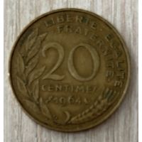 Монета. Франция. 20 сантимов 1964 год. С рубля без МЦ.