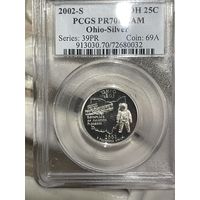 25 центов 2002 -s штат охио pcgs pf 70 dcam высшая оценка !! очень красивая серебряная монета с рубля !