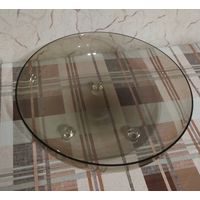 Винтажная ваза для фруктов из дымчатого стекла. Диаметр 27 см.