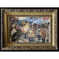 Жолток В.К. Эскиз к картине "Ярмарка", картон, масло. Размер с родной рамой 45х32 см.