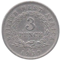 Британские Западноафриканские Поселения (Британская Западная Африка). 3 пенса (пенни) 1939 KN