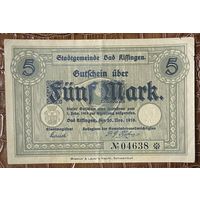 Банкнота 5 марок 1918 год. Бад-Киссинген. Веймарская республика.