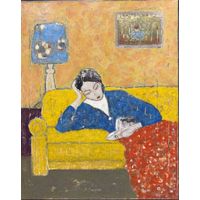 Лисовский А.С "Девушка с книгой",или Желтый диван; 2021г. Холст, акрил. Размер 50х40 см.