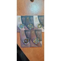 Набор 5*2 рубля. В блистерах. Орел. Медведь. Бык. Лис. Лось. Серии "животный мир на гербах городов Беларуси", "Жывёльны свет на гербах гарадоў Беларусі". 2023год