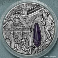 Ниуэ 2 доллара 2015г. "Зимний дворец Бельведер Вена. Аметист". Монета в капсуле; деревянном подарочном футляре; сертификат; коробка. СЕРЕБРО 62,20гр.(2 oz).