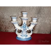 С рубля без мц. подсвечник "Гжель", Россия, размер 21х21х9см, диаметр под свечу примерно 2.8см.