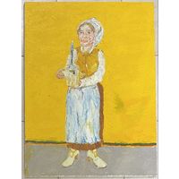 Ржеусский А.(Ржеутский А) "Девушка на жёлтом фоне", холст, масло. Размер 60х80 см.