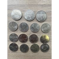 Юбилейные монеты 5 рублей и рубли ОДНИМ ЛОТОМ 15ШТ С 1 РУБЛЯ