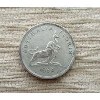 Werty71 Австралия 1 флорин 1954 Елизавета 2 Серебро Лев Кегуру