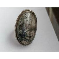 Шикарное кольцо, серебро, кварц волосатик, торги