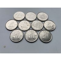 Канада погодовка 10 центов(одним лотом)