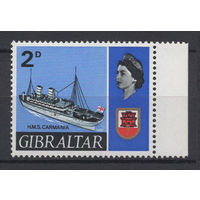 Гибралтар / Gibraltar 1967 ** 2d, Корабль, марка из серии с правым полем
