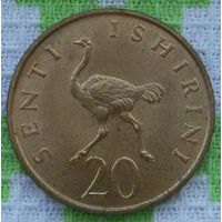 Танзания 20 центов 1975 года. Страус. UNC.