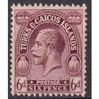 62.BrK. Великобритания. Колонии. Острова Теркс и Кайкос . Георг V. Стандарт. 6 P. 1923 г. Mi.#97.