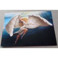 Посткроссинг. Открытка из Литвы: девушка с крыльями  (10х15). Марки, прошла почту.