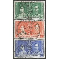 Кения Уганда и Танганьика. Король Георг VI и королева Елизавета. 1937г. Mi#49-51. Серия.
